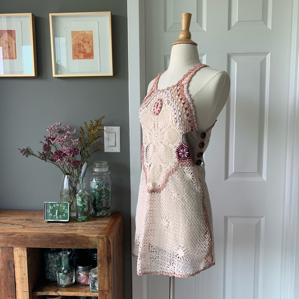 Archival Free People open crochet mini dress 3033